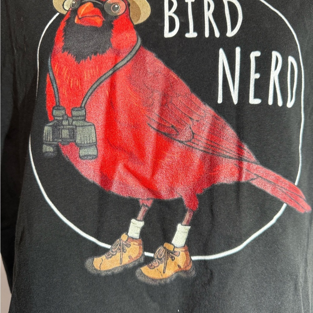 Bird Nerd NWOT Unisex Black T-Shirt for Bird Lovers - Features Cardinal Size L - Picture 4 of 6